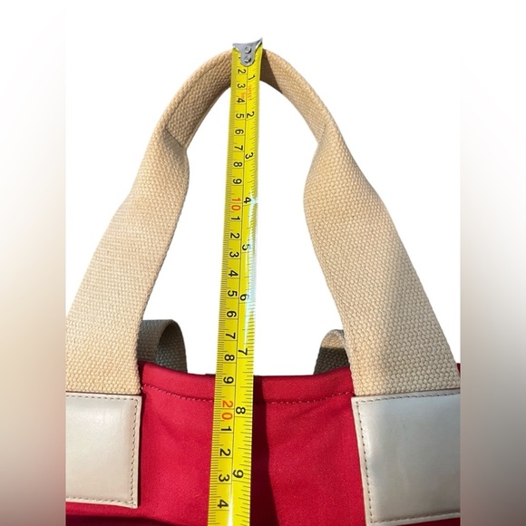 BURBERRY Red Canvas Ivory Fabric Leather Handles Satchel Tote Bag Made in Italy - Picture 14 of 15